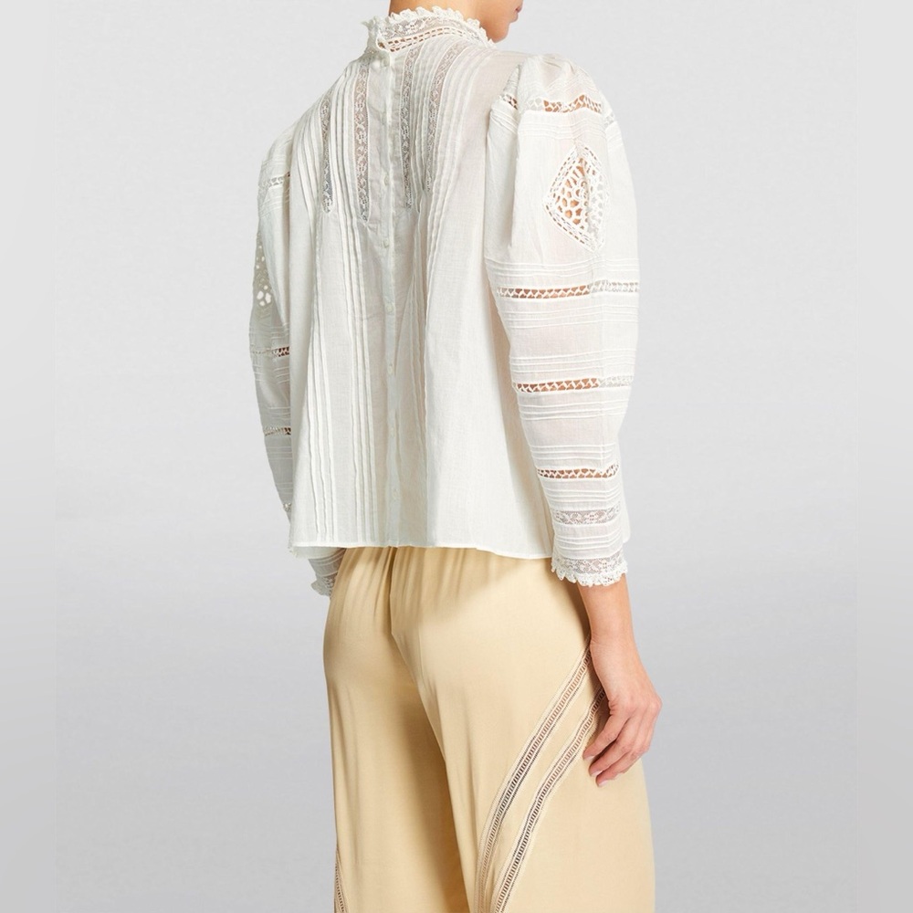 Doen Amaya crochet pintucked organic cotton-voile blouse Victorian Cottagecore - Picture 3 of 16